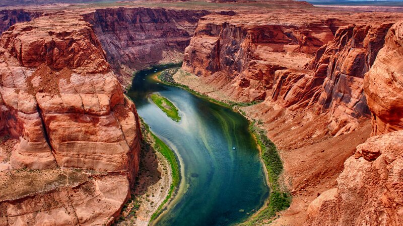 River in Canyon — Red, Dramatic, Afternoon, Photograph, Sandstone