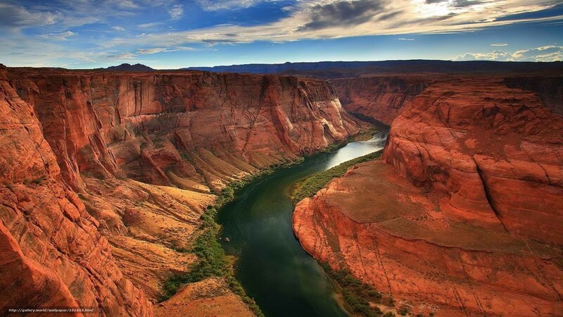 River in Canyon — Red, Dramatic, Afternoon, Photograph, Sky