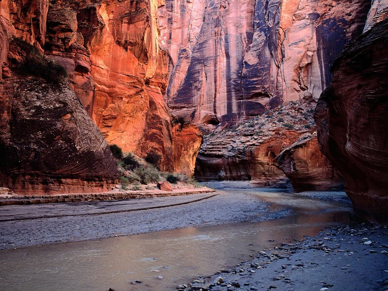 River in Canyon — Red, Dramatic, Sunset, Photograph, Canyon Walls