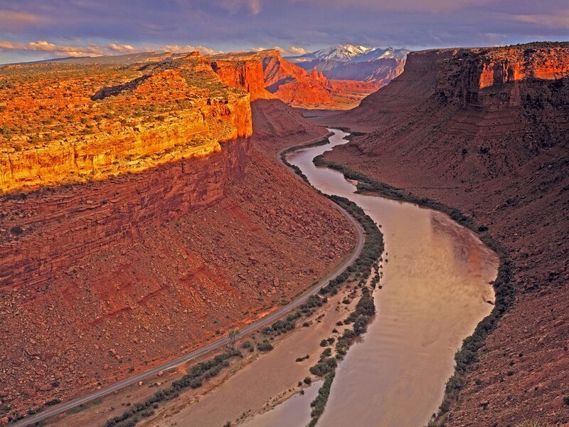 River in Canyon — Red, Dramatic, Sunset, Photograph, Mountains