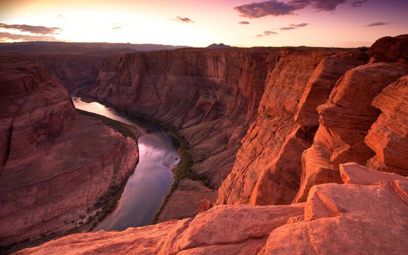 River in Canyon — Red, Dramatic, Sunset, Photograph, Sky, Rocks