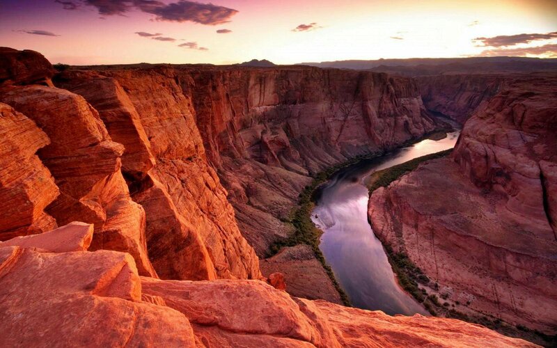 River in Canyon — Red, Dramatic, Sunset, Photograph