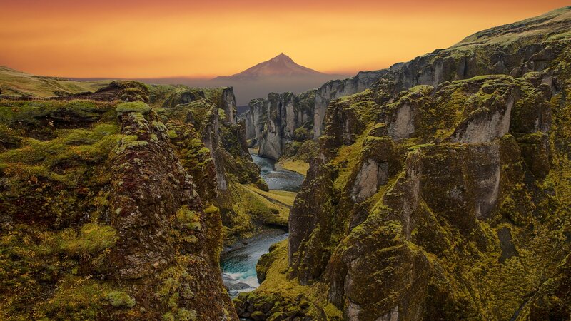 River in Canyon with Mountain