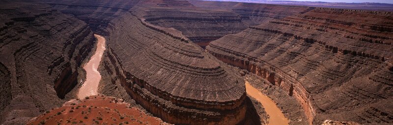 River in Deep Canyon — Brown, Dramatic, Afternoon, Photograph, Rock Layers