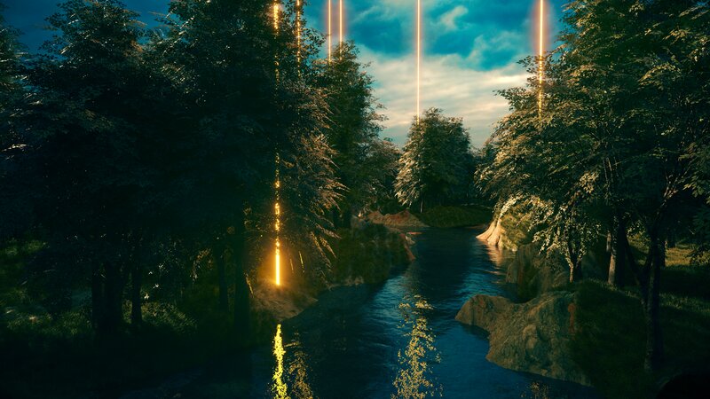 River in Forest at Dusk — Green