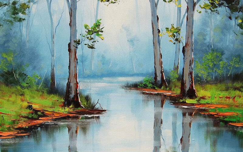 River in Forest — Blue, Serene, Morning