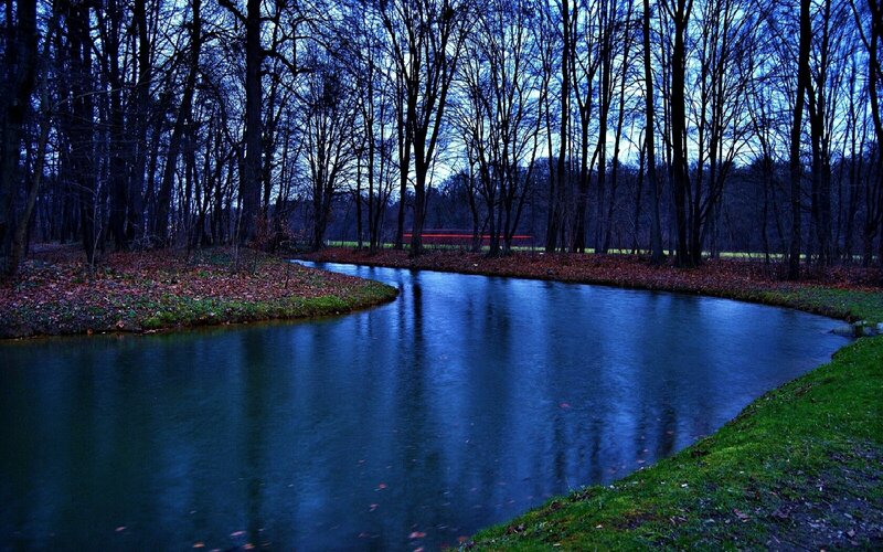 River in Forest — Blue, Serene, Night