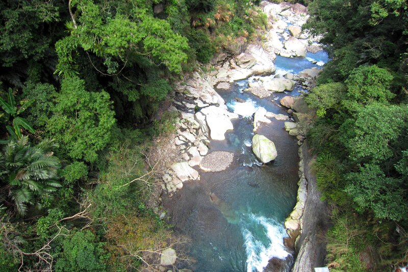 River in Forest Canyon — Green, Serene, Afternoon, Photograph, Trees, Rocks