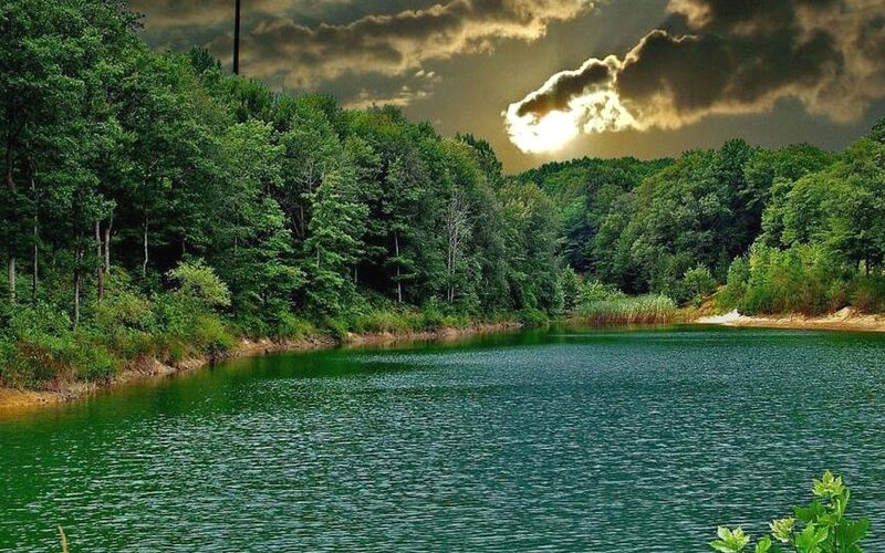River in Forest — Green, Dramatic, Sunset