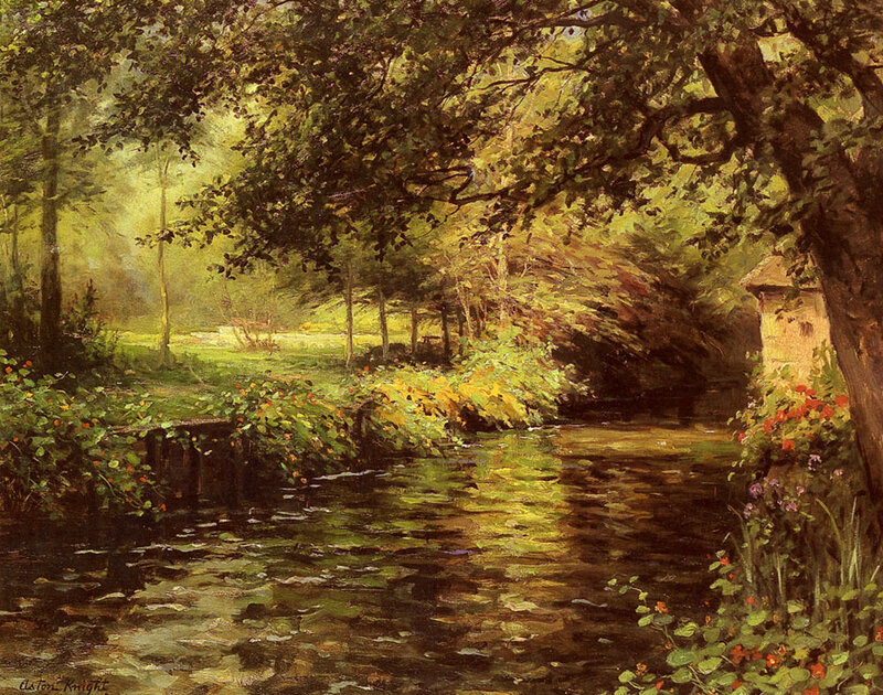 River in Forest — Green, Serene, Afternoon, Painting