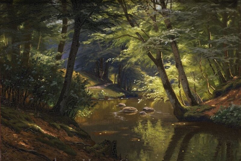 River in Forest — Green, Serene, Afternoon, Painting, Trees