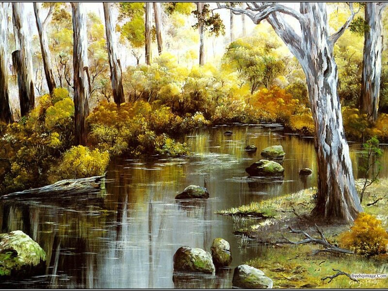 River in Forest — Green, Serene, Autumn