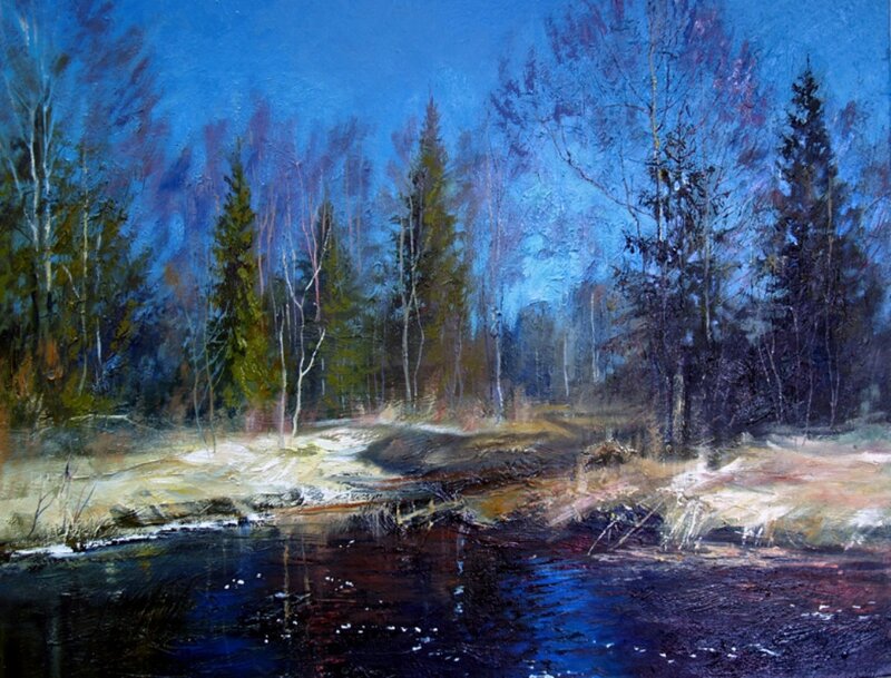 River in Forest Landscape — Blue, Serene, Winter