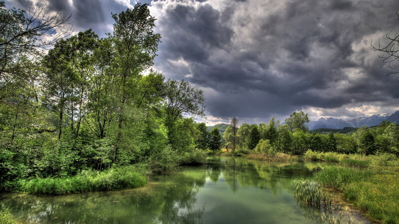 River in Forest Landscape — Green, Dramatic