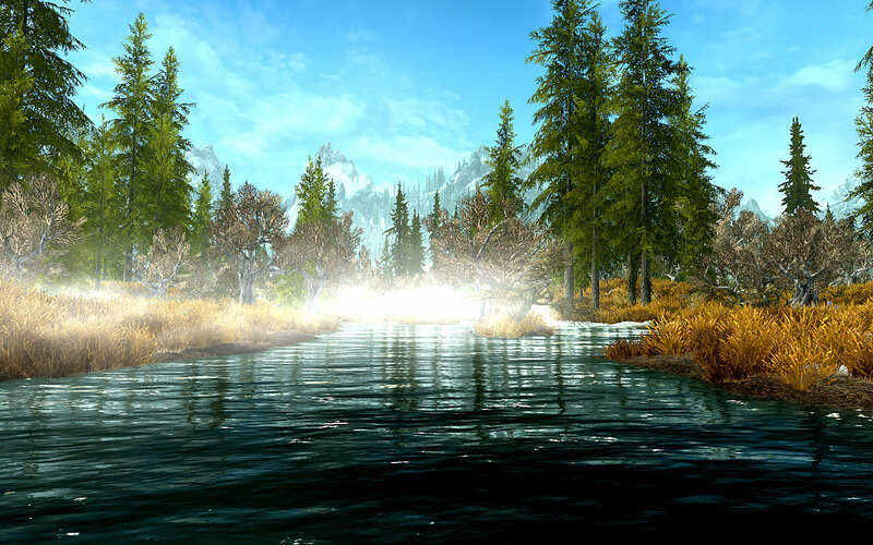 River in Forest Landscape — Green, Serene, Morning, 3d Render