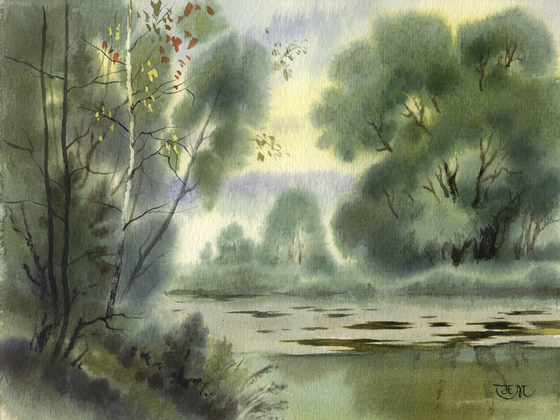 River in Forest Landscape — Green