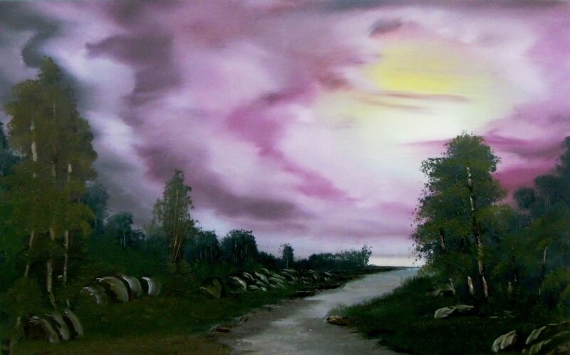River in Forest Landscape — Purple