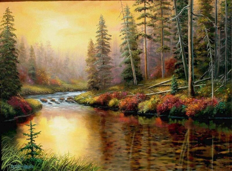 River in Forest Landscape — Yellow