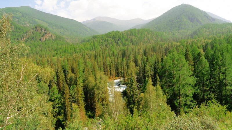 River in Forest Valley — Green, Serene, Afternoon, Photograph, Mountains, Trees, Blue, White