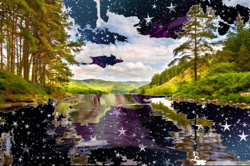 River in Forest Valley — Green, Serene, Night