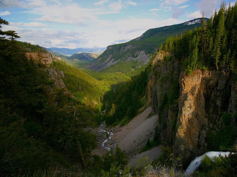 River in Forested Canyon — Green, Serene, Afternoon, Photograph, Trees, Mountains