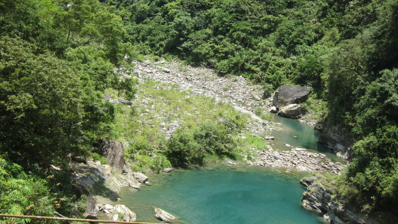River in Forested Canyon — Green, Serene, Afternoon, Photograph, Trees, Rocks