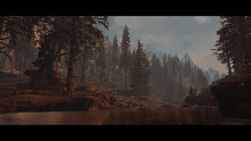 River in Forested Mountains — Brown