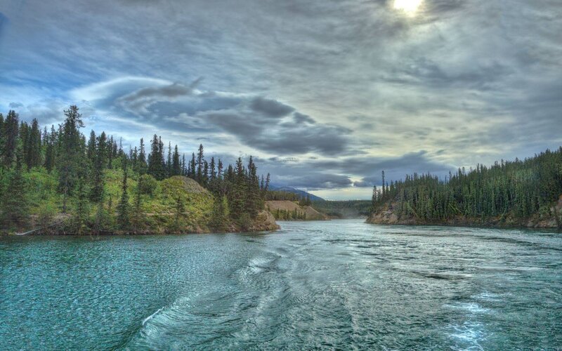River in Forested Valley — Blue, Dramatic