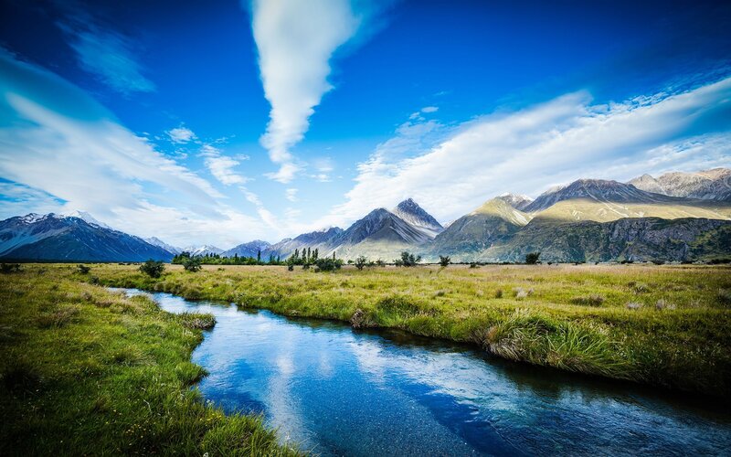 River in Grassy Valley — Blue, Serene