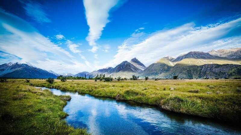 River in Grassy Valley — Blue