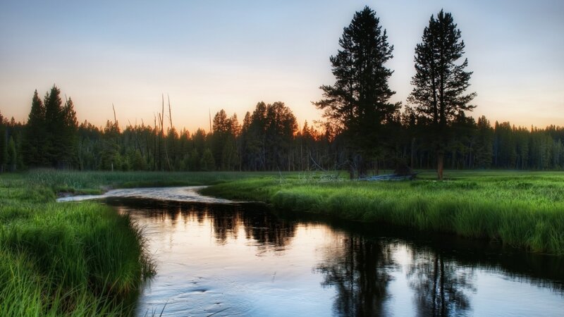 River in Meadow at Dusk