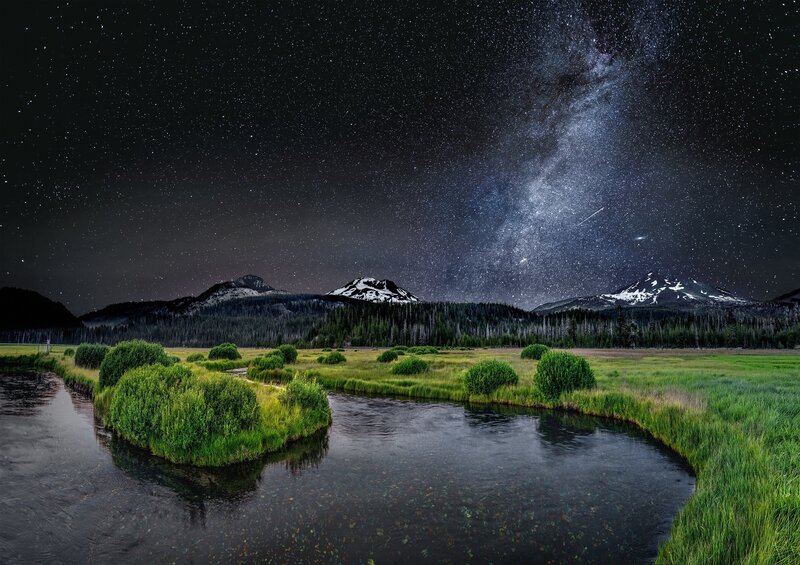 River in Meadow at Night