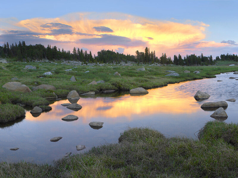 River in Meadow at Sunset — Blue