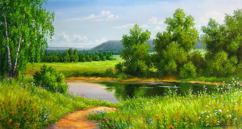 River in Meadow Landscape