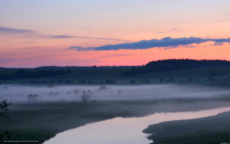 River in Misty Valley — Pink