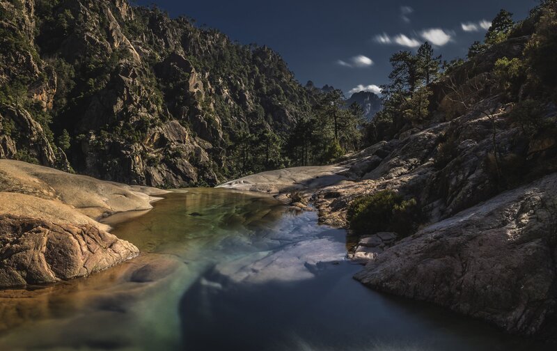 River in Mountain Canyon — Blue, Dramatic, Afternoon