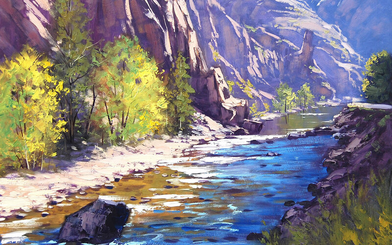 River in Mountain Canyon — Blue, Serene