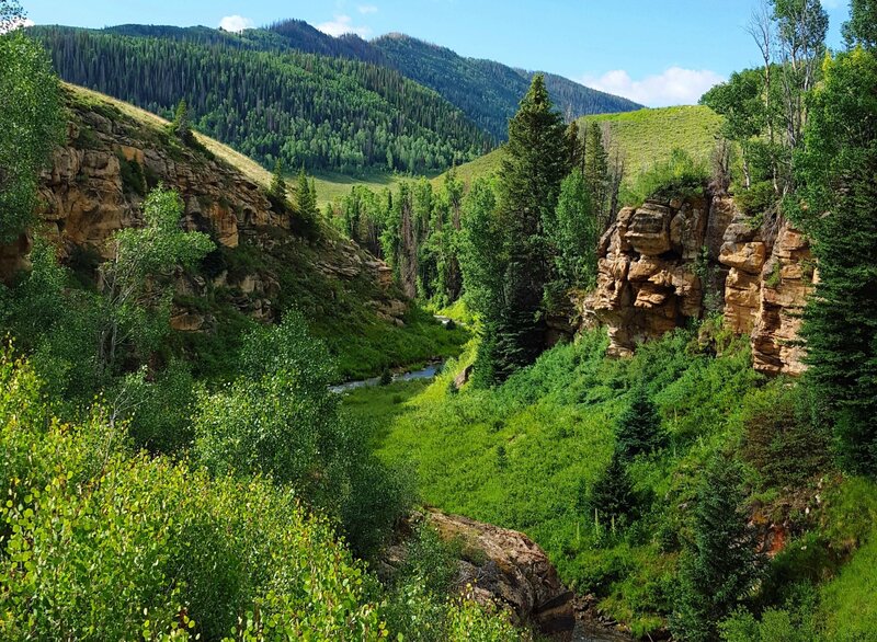 River in Mountain Canyon — Green, Serene, Afternoon, Photograph, Mountains