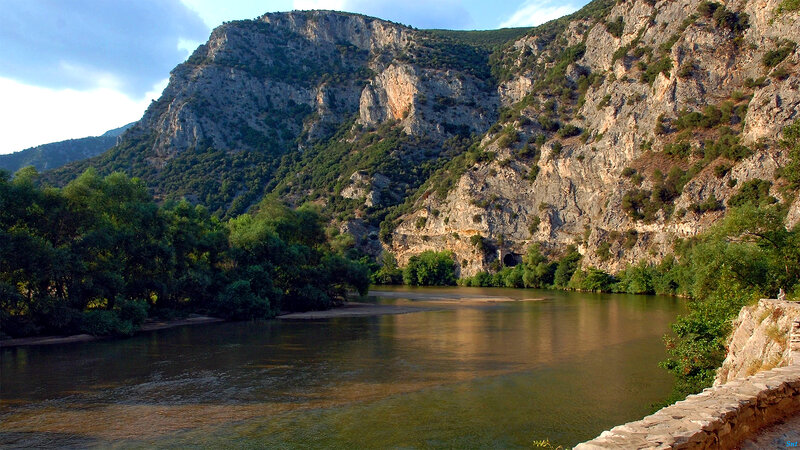 River in Mountain Canyon — Green, Serene, Afternoon, Photograph, Trees
