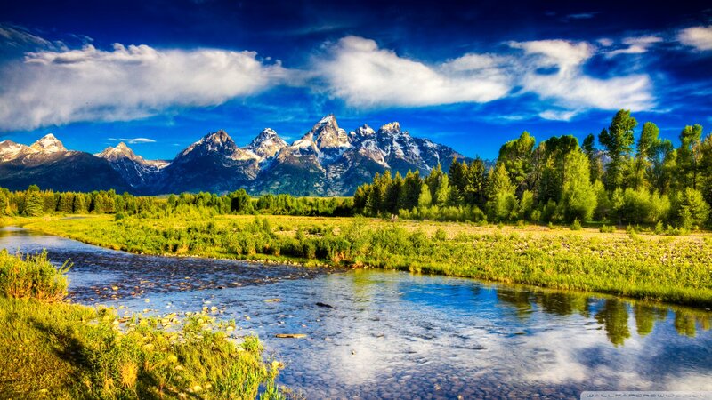 River in Mountain Valley — Blue, Dramatic, Afternoon, Photograph, Mountains