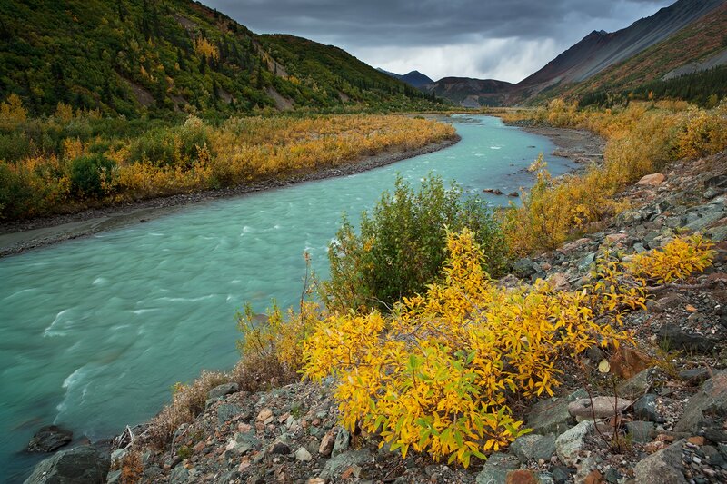 River in Mountain Valley — Blue, Dramatic, Autumn