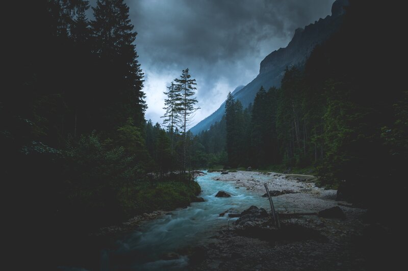 River in Mountain Valley — Blue, Dramatic, Night