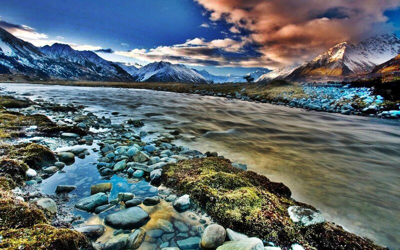 River in Mountain Valley — Blue, Dramatic, Sunset