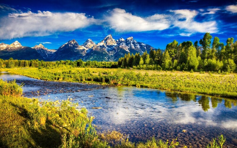 River in Mountain Valley — Blue, Dramatic