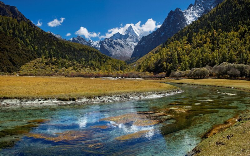 River in Mountain Valley — Blue, Forest