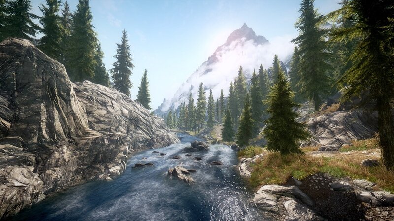 River in Mountain Valley — Blue, Serene, Afternoon, 3d Render, Forest, Green