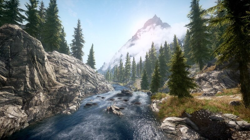 River in Mountain Valley — Blue, Serene, Afternoon, 3d Render, Forest