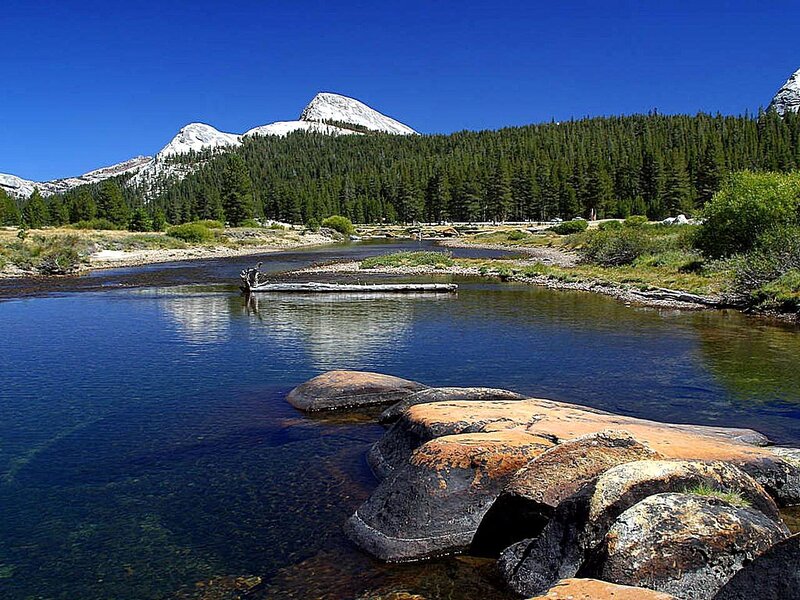River in Mountain Valley — Blue, Serene, Afternoon, Photograph, Mountains, Forest, Rocks