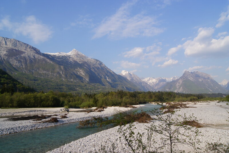 River in Mountain Valley — Blue, Serene, Afternoon, Photograph, Mountains, Trees