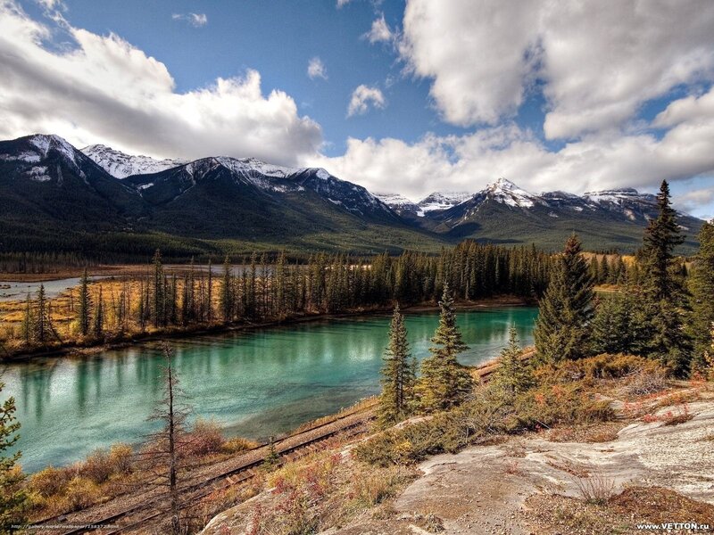 River in Mountain Valley — Blue, Serene, Autumn, Photograph, Mountains, Forest